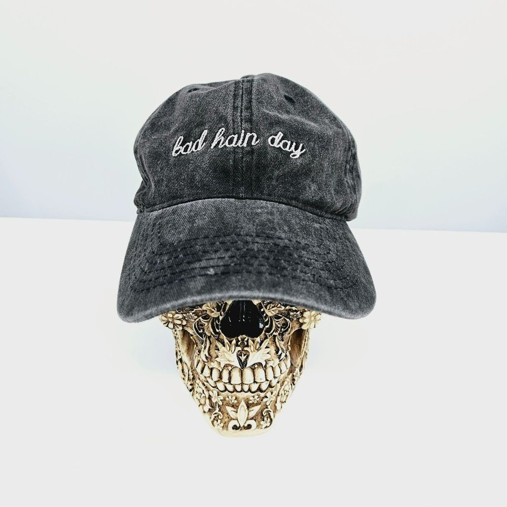 Bad Hair Day Baseball Cap Hat Unbranded Faded Grey White Adjustable Back Cotton